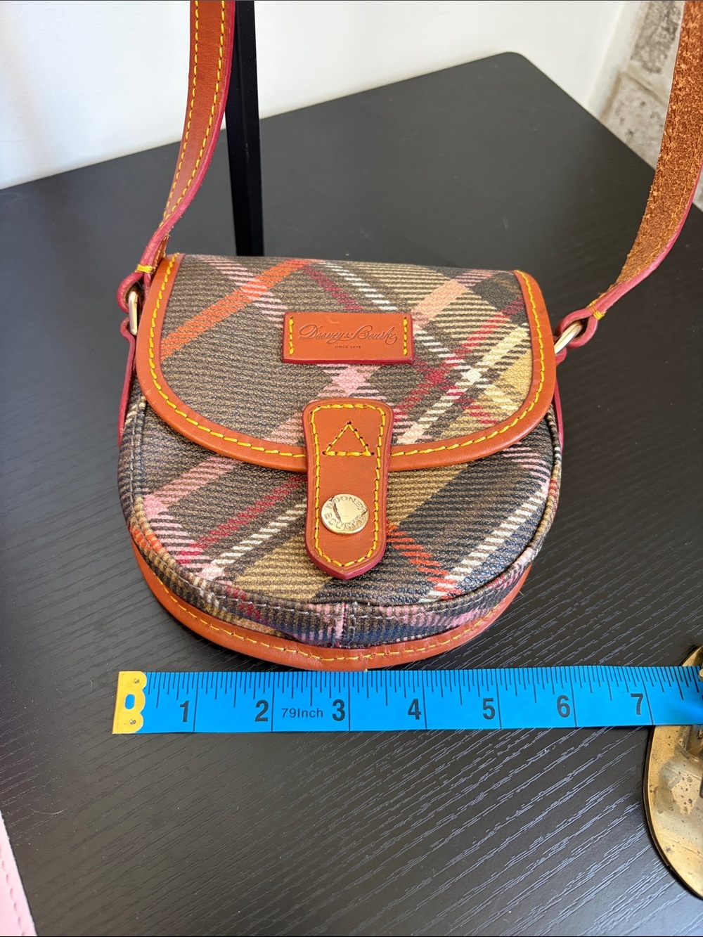 Dooney & Bourke Plaid Crossbody Shoulder Bag in Brown with Leather Trim